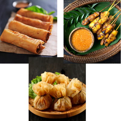 Frühlingsrollen, spring rolls, Satay, goldene Säckli - Thai Bites